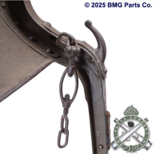 Pack Saddle, Mule or Horse, Machine Gun.  With four adjustable tie down hardware, 10 D-Rings and 4 Rope Hooks, for securing to the mule or horse.  Leather pads, wood and metal frame are in excellent condition. Vintage Surplus.